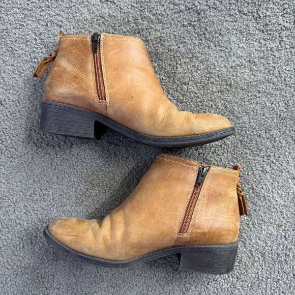 Sperry Top Sider Tan Leather Ankle Boots Women 7.5M Zipper Tassel Western Cowboy - Picture 2 of 7